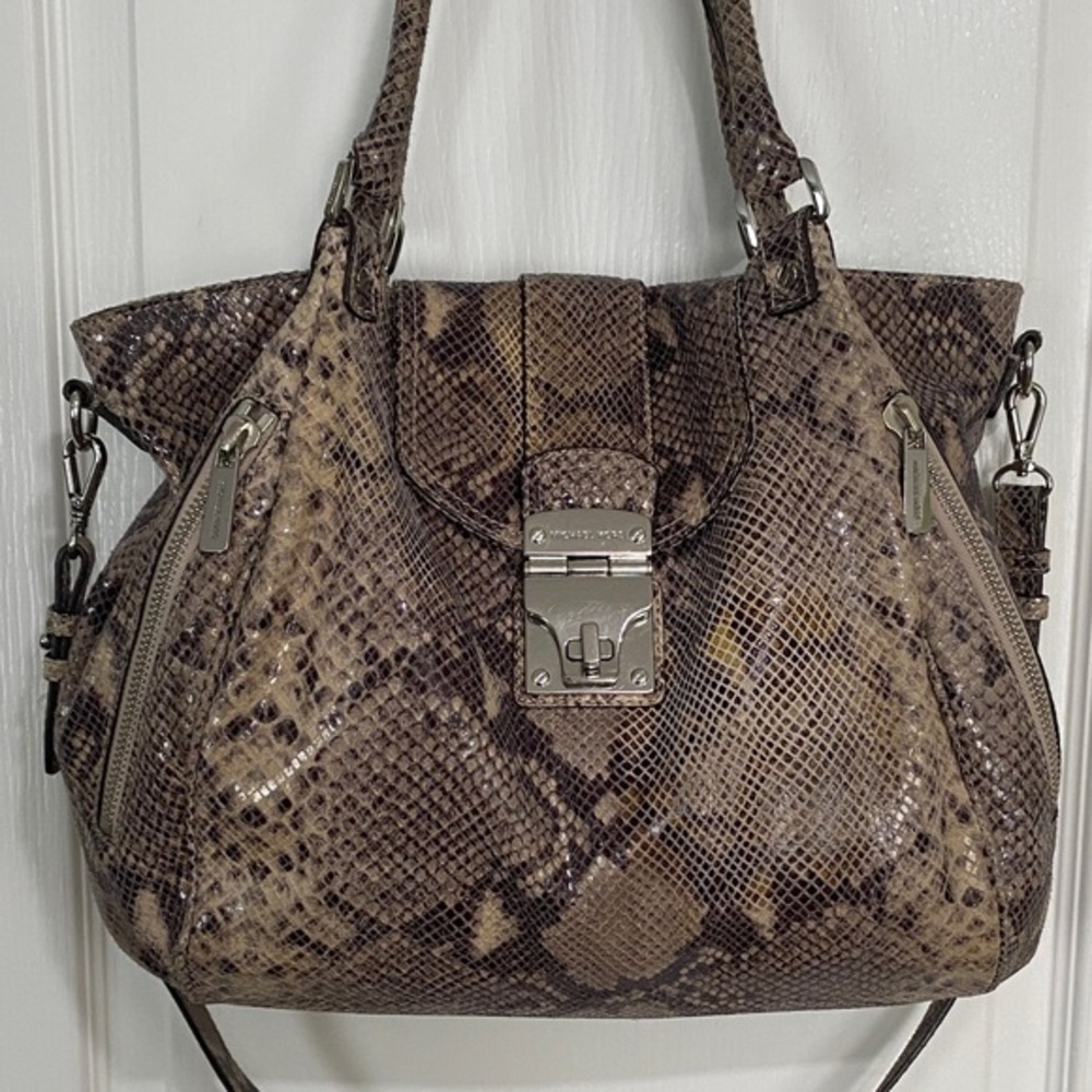 MICHAEL Michael Kors Brown Snakeskin-Print Satchel
